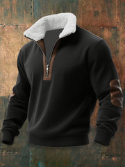 Men's Vintage Western Zippered Fur Collar Sweatshirt