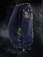 Men's Retro Western Deer Head Leopard Print Casual Pants