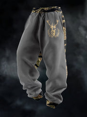 Men's Retro Western Deer Head Leopard Print Casual Pants