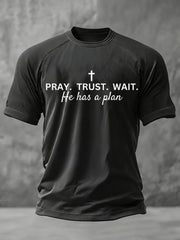 Men's Pray Wait Trust Printed Casual T-shirt