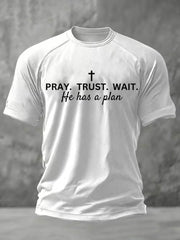 Men's Pray Wait Trust Printed Casual T-shirt