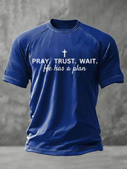 Men's Pray Wait Trust Printed Casual T-shirt
