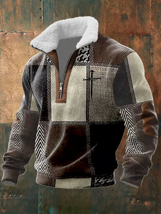Men's Vintage Faith Cross baggy Zip-up Hoodie