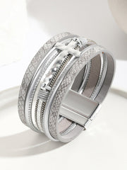 Womens Cross Braided Multi-layer Leather Magnetic Bracelet