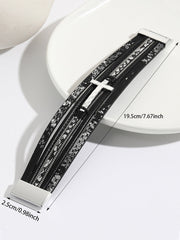 Womens Cross Braided Multi-layer Leather Magnetic Bracelet