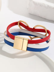 Women's Red White and Blue Leather Bracelet