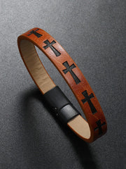 Men's Vintage Cross Alloy Leather Bracelet