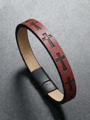 Men's Vintage Cross Alloy Leather Bracelet