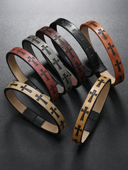 Men's Vintage Cross Alloy Leather Bracelet