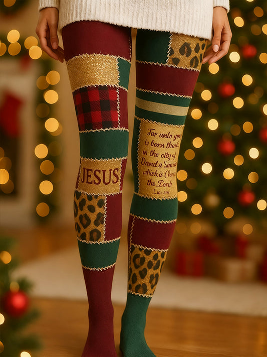 Women's Christmas Christian Plaid Printed Leggings