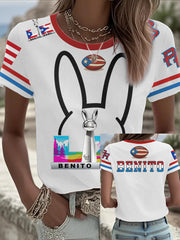 Women's Bunny Football Music Lover Printed T-shirt