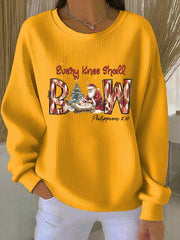 Women's Christmas combined with faith print  Ribbed Round-Neck Sweatshirt