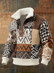 Men's Retro Knitted Pattern Print Casual Fur Collar Pullover
