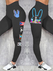 Women's Bunny Football Music Lover Printed Leggings