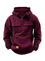 Men's Casual Solid Color Multi-Pocket Hoodie