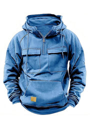 Men's Casual Solid Color Multi-Pocket Hoodie