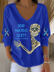 Women's DEAD PANCREAS SOCIETY Diabetes Awareness V-Neck Ribbed Top