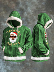 Men's Funny Christmas I Do It For The Ho's Santa Claus Print Casual Plush Hoodie