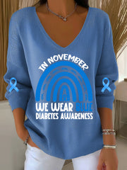 Women's IN NOVEMBER WE WEAR DIABETES AWARENESS V-Neck Ribbed Top