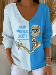 Women's Dead Pancreas Society – Diabetes Awareness Print V Neck Sweater
