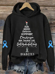 Women's Diabetes Awareness Christmas Hope Print Hoodie Long Sleeve Sweatshirt