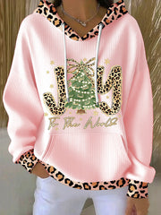 Women's Joy To The World Glitter Leopard Christmas Tree Hoodie
