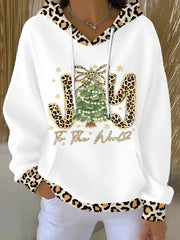 Women's Joy To The World Glitter Leopard Christmas Tree Hoodie