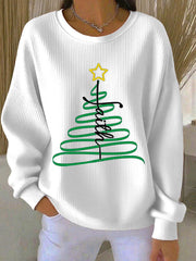 Women's Faith Christmas Tree Ribbed Round-Neck Sweatshirt