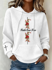 Women's Faith Over Fear Waffle Print Casual Top