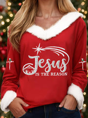Women's Jesus Is The Reason Cross Printed Casual Long Sleeve Top