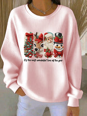 Women's Merry Christmas Art Ribbed Round-Neck Sweatshirt
