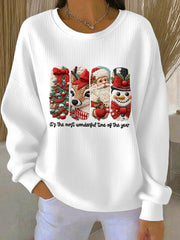 Women's Merry Christmas Art Ribbed Round-Neck Sweatshirt