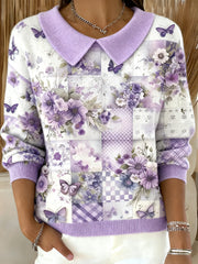 Women's Alzheimer's Awareness Purple Floral Patchwork Casual Top