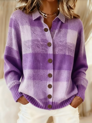 Women's Purple Art Knit Lapel Button Knit Cardigan