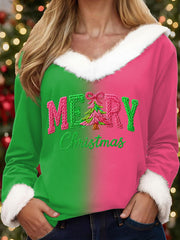 Women's Christmas Faux Yarn Printed Tops