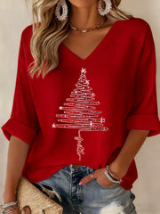 Women's Christmas Tree Print Casual Long-Sleeve Top