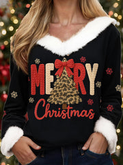 Women's Christmas Faux Yarn Printed Tops