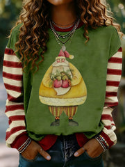 Women's Merry Christmas Print Striped Long Sleeve Sweatshirt