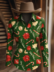 Women's Christmas Western Long Sleeve Shirt