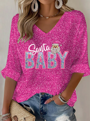Women's Christmas Santa Baby Print Shirt