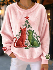 Women's Christmas Tree Cats Fleece Sweatshirts