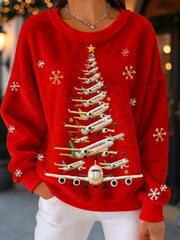 Women's Christmas Tree Airplanes Flannel Sweatshirts