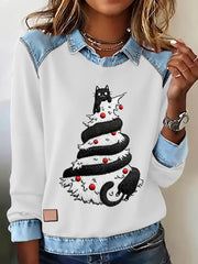 Women's Cute Christmas Cat Print Casual Top