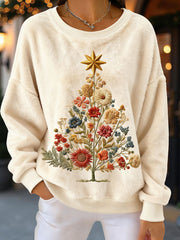 Women's Vintage Floral Christmas Tree Flannel Sweatshirts