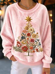Women's Vintage Floral Christmas Tree Flannel Sweatshirts