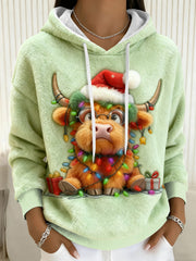 Women's Christmas Highland Cow Flannel Hoodie