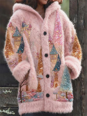 Women's Christmas Tree Print Casual Plush Jacket