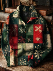 Men's Vintage Christmas Patchwork Art Print Button Stand Collar Hoodie