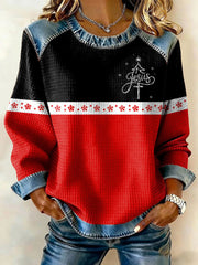 Women's Jesus Christmas Tree Denim Patchwork Top