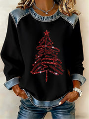 Women's Christmas Belief Pattern Patchwork Art Sweatshirt